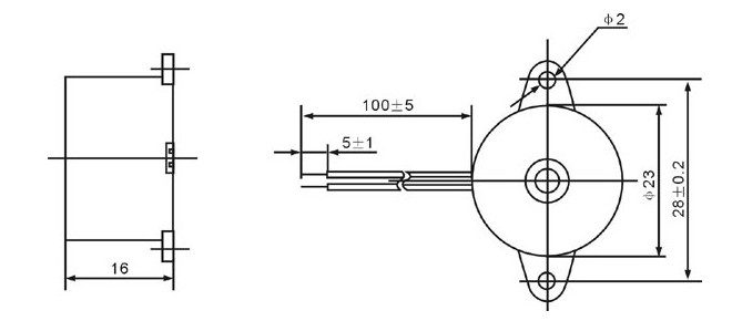 HND-2316L active buzzer with lead wires front view